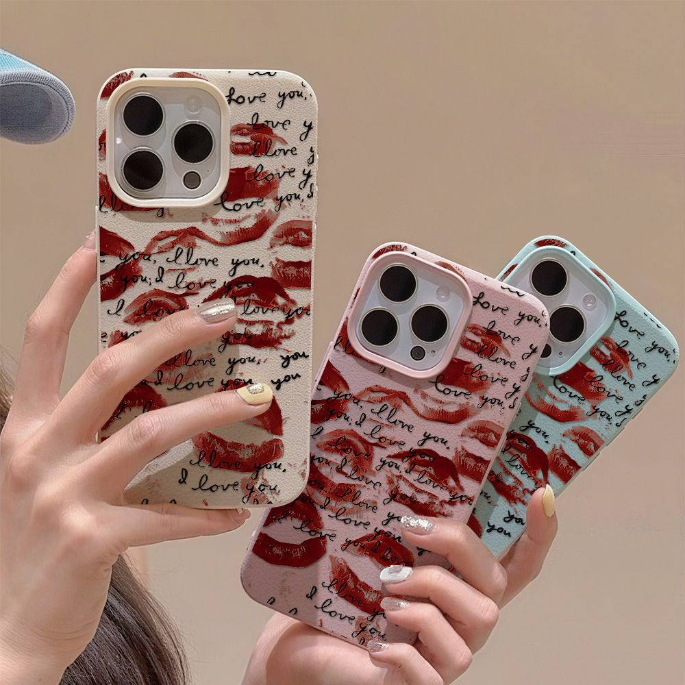 Apple Iphone 16 - Heldere Rode Lippen Lederen Telefoon Case